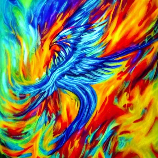 Prompt: A phoenix rising from the ashes abstract 