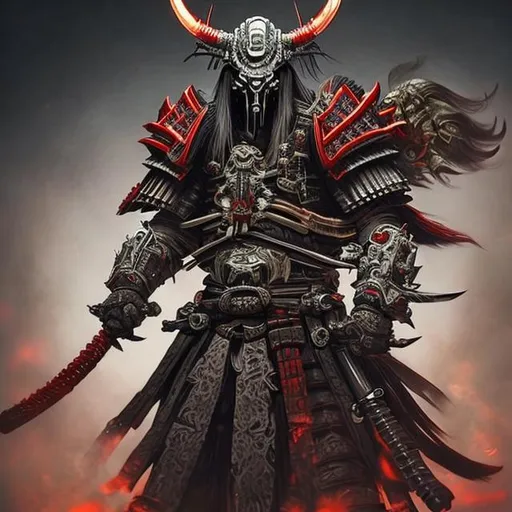 Prompt: Futuristic samurai, intimidating, intricate, detailed, wearing Diablo mask, deadly