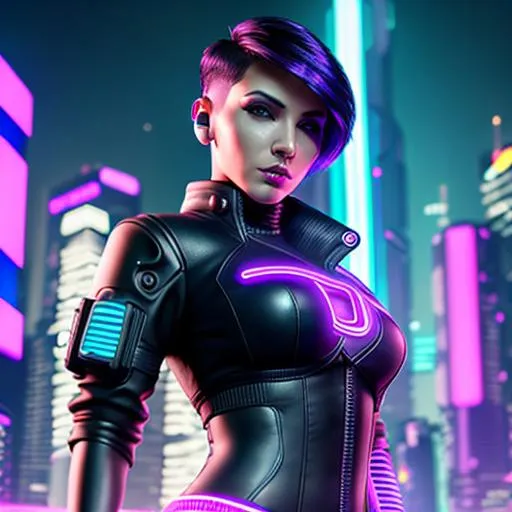 Prompt: Full length body extremely detailed photo  cyberpunk lady, female cyberpunk synthwave assassin with guns in both hands, ultra realistic photo of a woman, ultra detailed eyes, dreamy black colored eyes, beautiful round face, futuristic cityscape, short pixie haircut, Retrowave hair, cityscape, futuristic city background, full length body, beautiful short black hair, neon lighting, pixie haircut black hair, crimson red lips, dark red lips, ultra detailed full lips, symmetrical, dark wide eyes, soft lighting, detailed face, by makoto shinkai, stanley artgerm lau, wlop, rossdraws, concept art, digital painting, most popular final photograph, perfect face