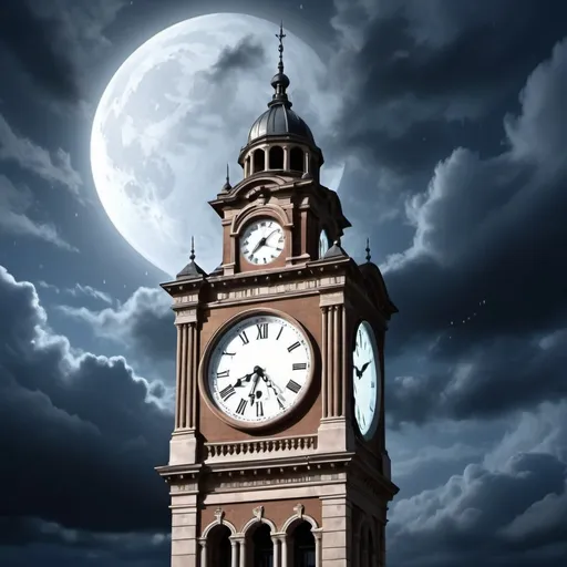 Prompt: generate an image of clock tower during night showered by the moonlight 



