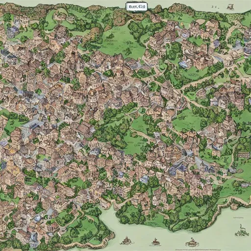 Prompt: Map of village with detailed buildings, medieval dungeons and dragons map, digital hand illustrated comic book art, detailed, tilt-view, 8k resolution, clean streets 