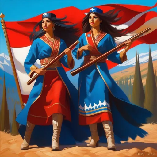 Prompt: Azeri wolfgirls, Azeri flag, cartoony style, extremely detailed painting by Greg Rutkowski and by Henry Justice Ford and by Steve Henderson 