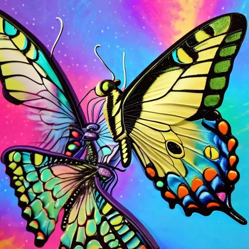Prompt: Lisa frank style of swallowtail diorama