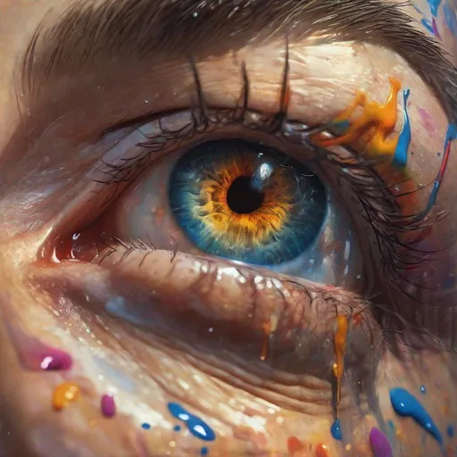 Prompt: closeup of an eye Hyperrealistic, splash art, concept art, mid shot, intricately detailed, color depth, dramatic, 2/3 face angle, side light, colorful background