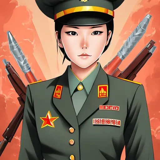 Prompt: north korean military woman

by artist "anime", Anime Key Visual, Japanese Manga, Pixiv, Zerochan, Anime art, Fantia