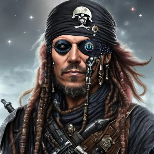 Prompt:  Space pirate one eyed realistic 