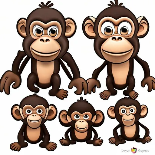 Prompt: draw 5 type of doodle monkeys for an event
