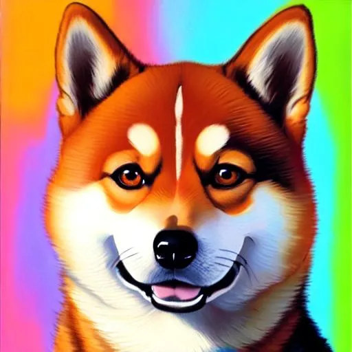 Prompt: Shiba Inu oil painting portrait realistic on colorful background