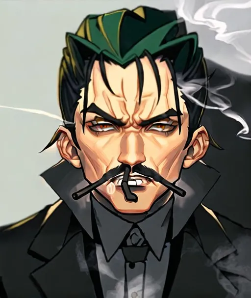 Prompt: create a gangster's image smoking ciggeratte with using face given in image