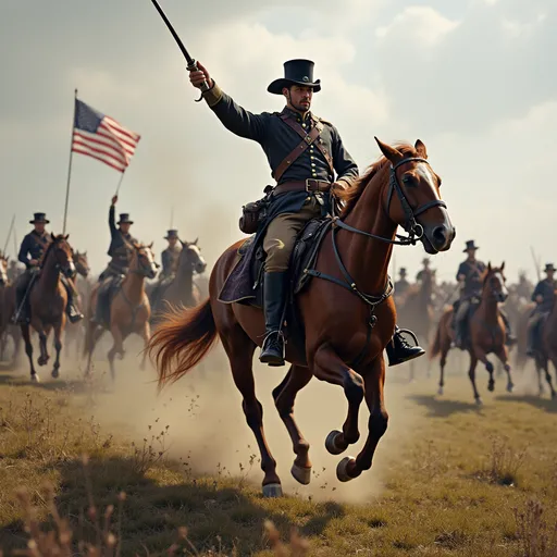 Prompt: union soldier leads the charge at Gettysburg