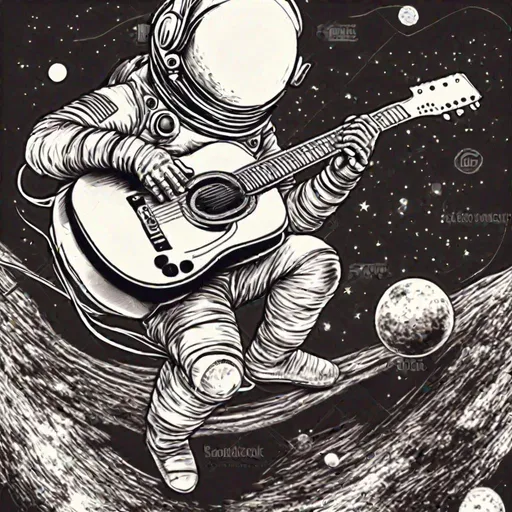 Prompt: sketch astronaut play guitar in space, very detailed sketch but vector type
