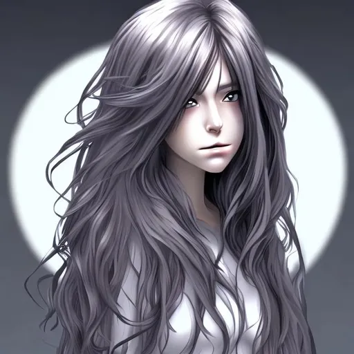 Long haired, semi real, digital, anime woman, sleepy | OpenArt