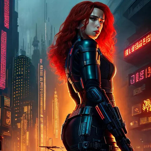 Prompt: Black Widow as Cyberpunk, beautiful photograph of most beautiful fictional, extremely, detailed environment, detailed background, intricate, detailed skin, natural colors , professionally color graded, photorealism, 8k, moody lighting.