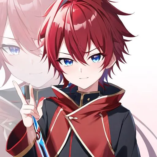 Prompt: Hiroki 1male (Red side-swept long in the front short in the back, sharp and sassy blue eyes), 8K, Insane detail, best quality, UHD, Highly detailed, insane detail, high quality. 5 years old, kid, boy, male