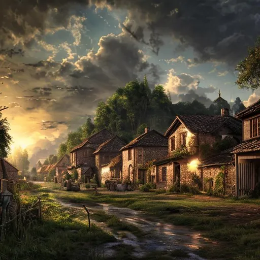 Prompt: Countryside Village, back lit, HDR, hyperdetailed, hyperrealism