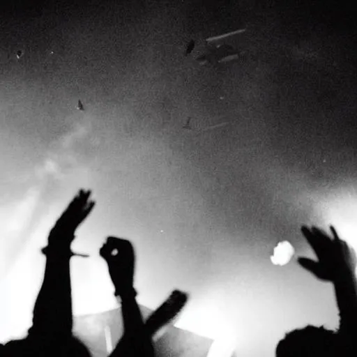 BLACK AND WHITE GRAINY PHOTOS OF A TECHNO RAVE