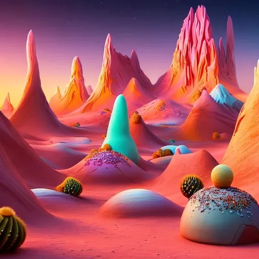 Prompt: The desert image on the surface of the cake, 8K, futuristic, unreal, vibrant
