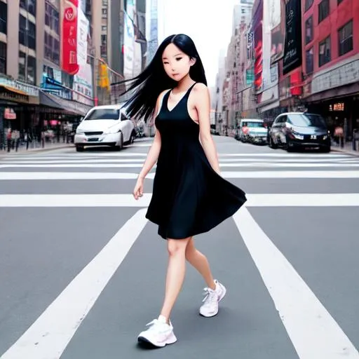 Premium Photo  Gorgeous asian woman in fashion dress walking along bright  street