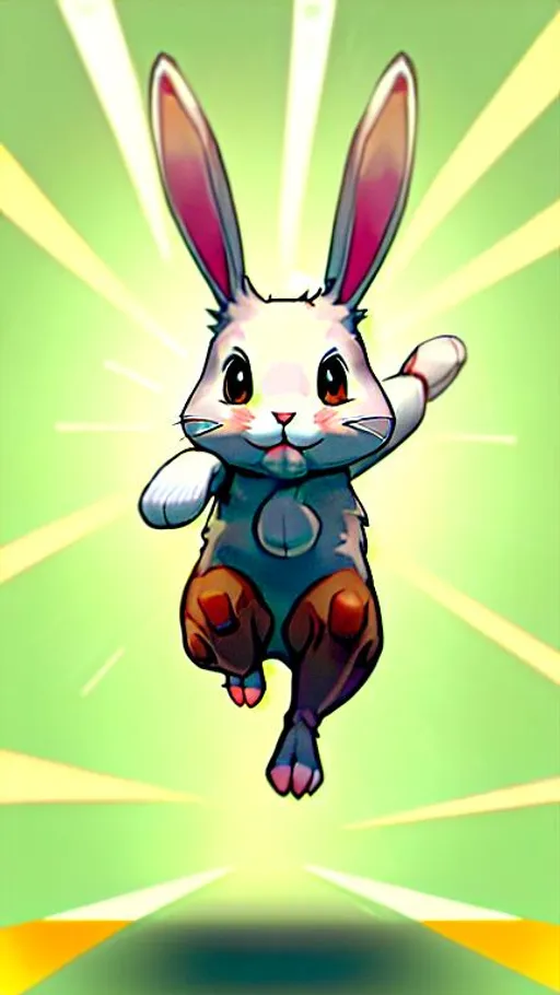Prompt: Anthropomorphic cute rabbit running towards camera
