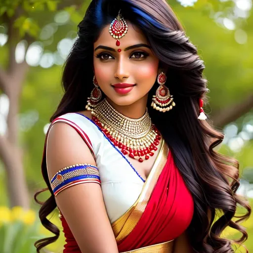 Prompt: Beautiful indian woman, red, white and blue, patriotic