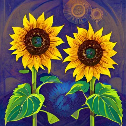 Prompt: A sunflower-dreamcatch artwork with strong tribal influences