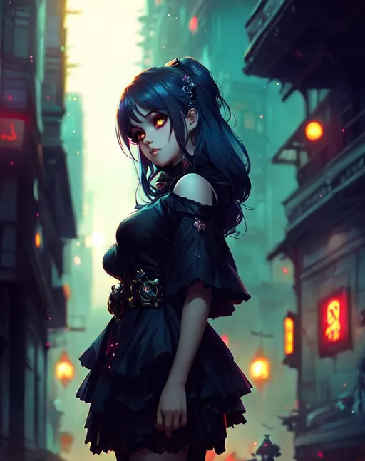 Prompt: lovely anime zombie woman with big eyes, full body artwork, cityscape background
dark atmosphere, dim lighting, Intricate, warm colors, digital painting, Artstation, dreamlike, Whimsical, art by loish and sakimichan and mandy jurgens