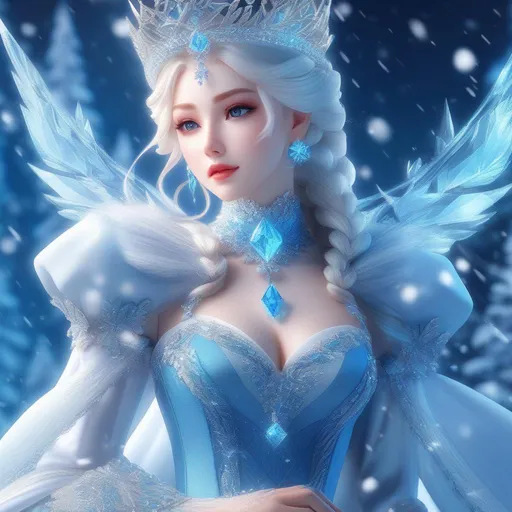 Prompt: 3d anime woman and beautiful 4k blue diamond snow queen