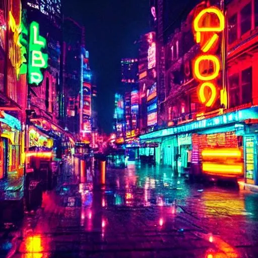 neon city while raining | OpenArt