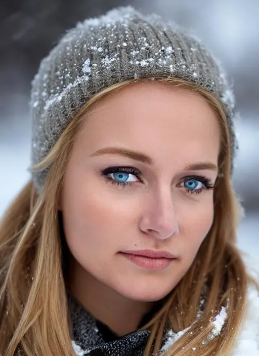 Prompt: Swedish young woman, Portrait of {character} with {blond} hair and with cute face, big beautiful eyes, snow {background}, perfect composition, hyperrealistic, super detailed, 8k, high quality, trending art, trending on artstation, sharp focus, studio photo, intricate details, highly detailed, by juhain Shabo 