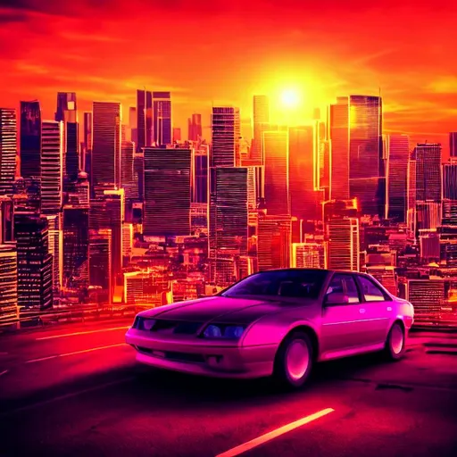 Prompt: synthwave, city, sunrise, car, high resolution, high quality