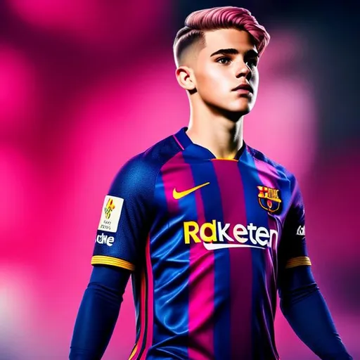 Prompt: Full body Portrait of {Adolescence} with {pink} hair and with cute face, {At the Spanish FC Barcelona stadium}, full body, perfect composition, hyperrealistic, super detailed, 8k, high quality, trending art, trending on artstation, sharp focus, studio photo, intricate details, highly detailed.