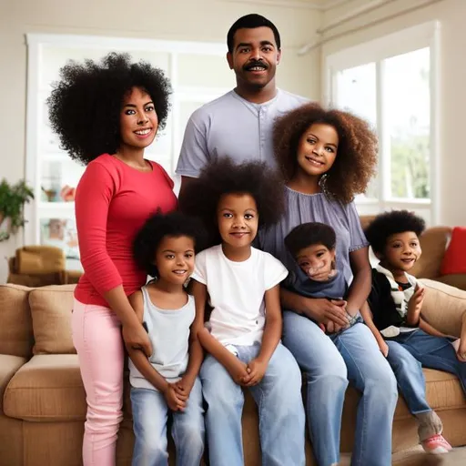 Prompt: Afro American family in their house