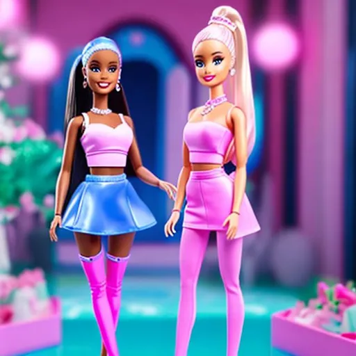 Prompt: Barbie as Ariana Grande in a Barbie World wearing Pink Valentino Outfit 