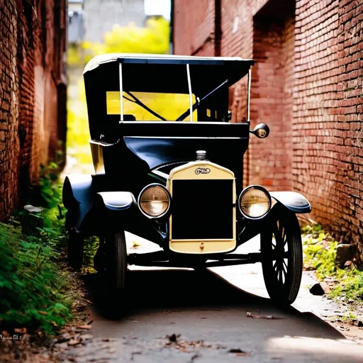 Prompt: Model T Ford in an abandoned alleyway
