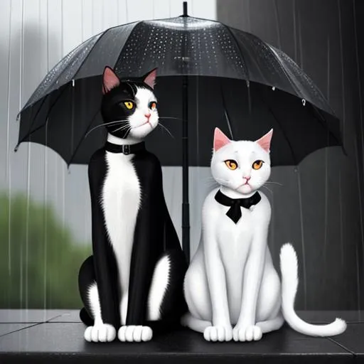 Prompt: white and black cats watching the rain

