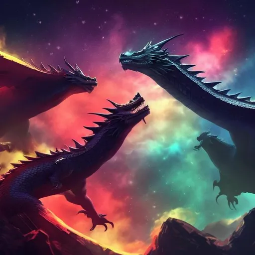 Prompt: Dragons stars nebulas most reality heigh quality more details cinematic background