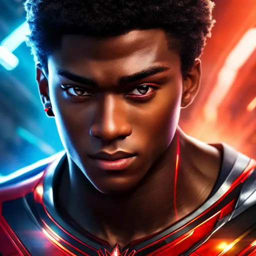 Prompt: High resolution hyperrealistic dynamic image of young avenger patriot merged with miles morales, symmetrical detailed photorealistic face, highly detailed, cinematic, uhd, hdr, 64k