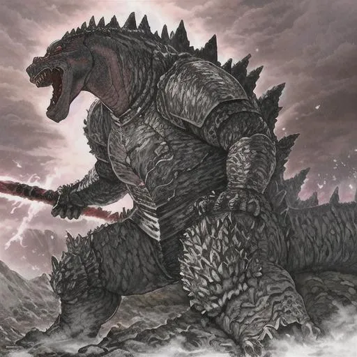 godzilla wearing full plate armour, big hammer, bers... | OpenArt