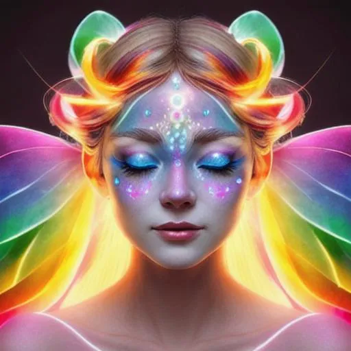 fairy goddess of light, facial closeup, rainbow | OpenArt