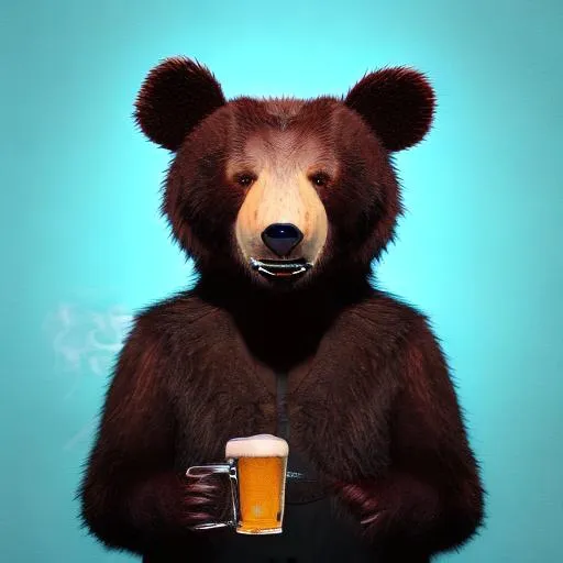 Prompt: Bear drinking beer and smoking