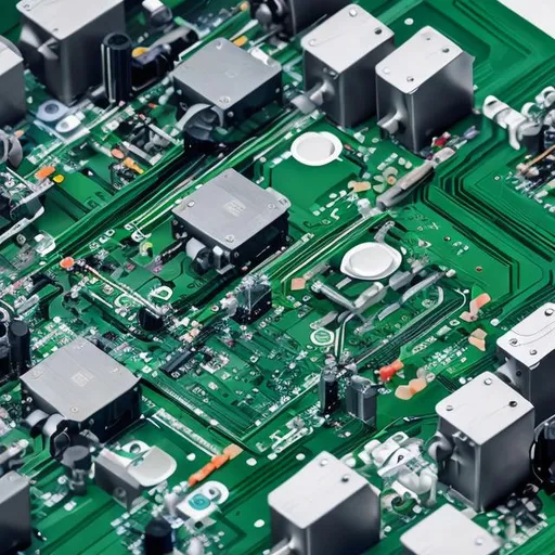 Prompt: complex pcb system in microscopic view
