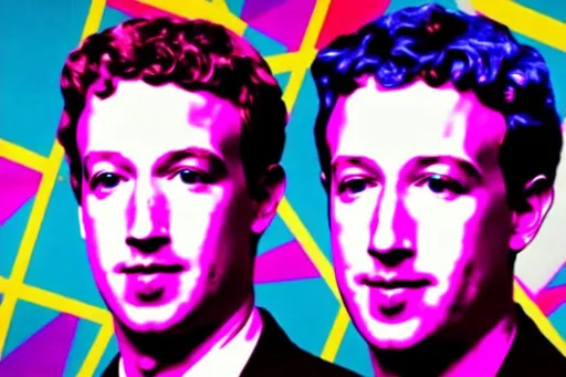 Prompt: Vaporwave Pop art uncanny Portrait of (Mark Zuckerberg) awkward bizarre face Warhol Wallpaper