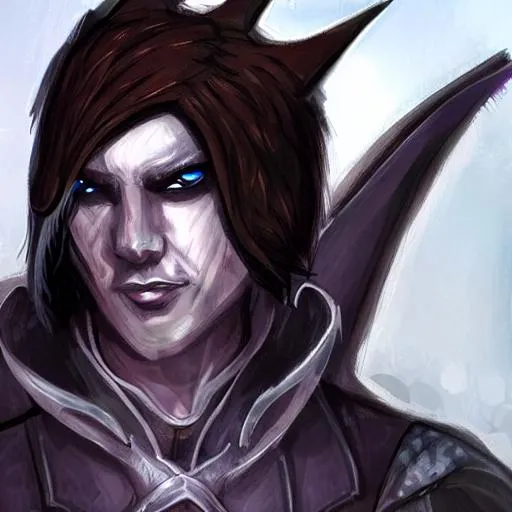 Prompt: A rogue dungeons and dragons character who is half-dark elf and half-dragon born and is male. Close up on face 