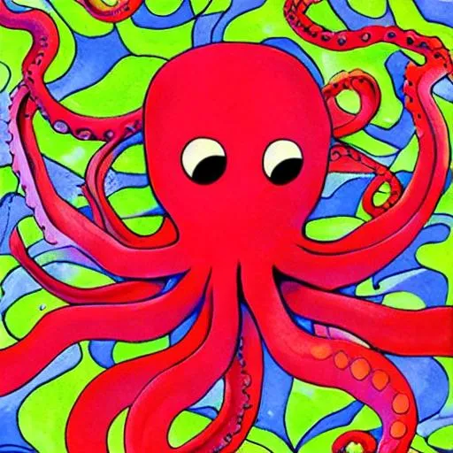 Prompt: red octopus psychedelic