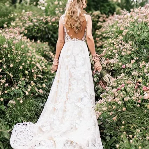 Blonde haired brown eyed girl in a big floral lace w... | OpenArt