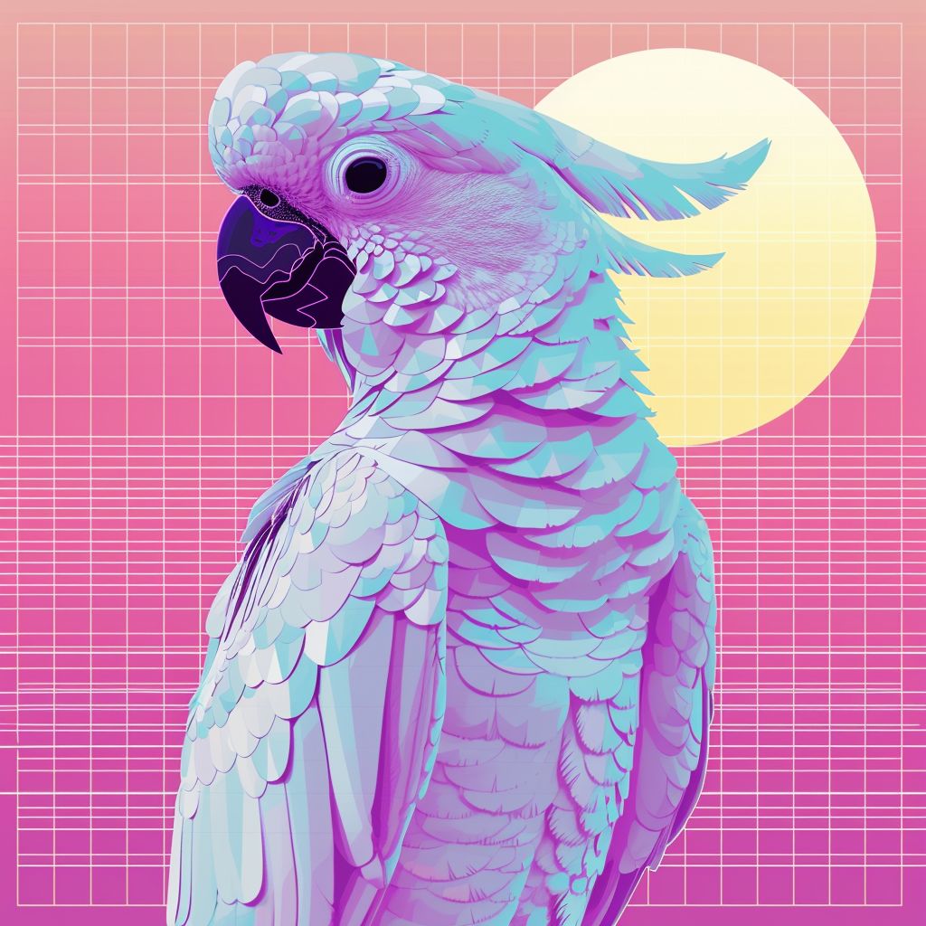 Prompt: vaporwave, cockatoo, pixel, logo, vector --v 6.0