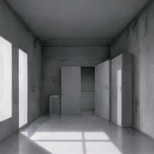 Prompt: A fridge, Slightly opened door, light coming from the opening, basement, room, concrete floor, dark lighting, spooky, masterpiece, best quality, ultra-detailed, Breathtaking, symmetrical, soft lighting, by makoto shinkai, stanley artgerm lau, wlop, digital painting