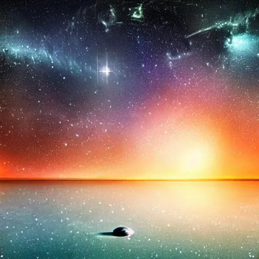 Prompt: Distant galaxy perfect view with water and beautiful sky's detailed and realistic 