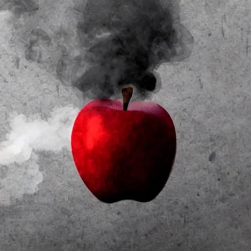 Prompt: Red smoke covering an apple anime style