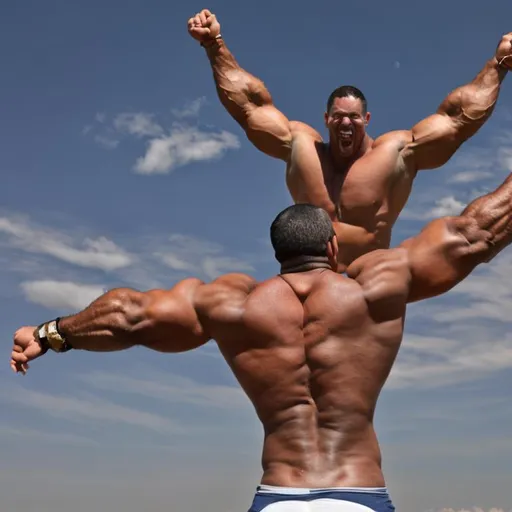 Handsome giant hyper muscular bodybuilder packed wit